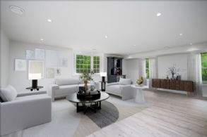 Family room with walk-out (virtually staged furnishings) - Country homes for sale and luxury real estate including horse farms and property in the Caledon and King City areas near Toronto